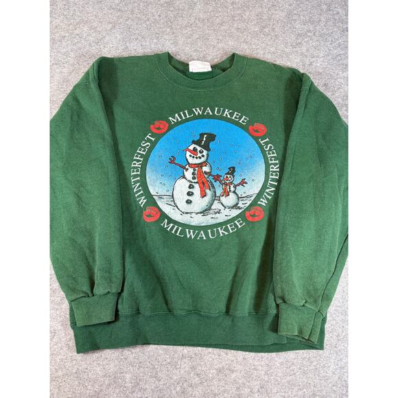 Vintage 90s Milwaukee Winterfest Crewneck Sweatshirt Men M Green Lee Heavyweight - Picture 1 of 5